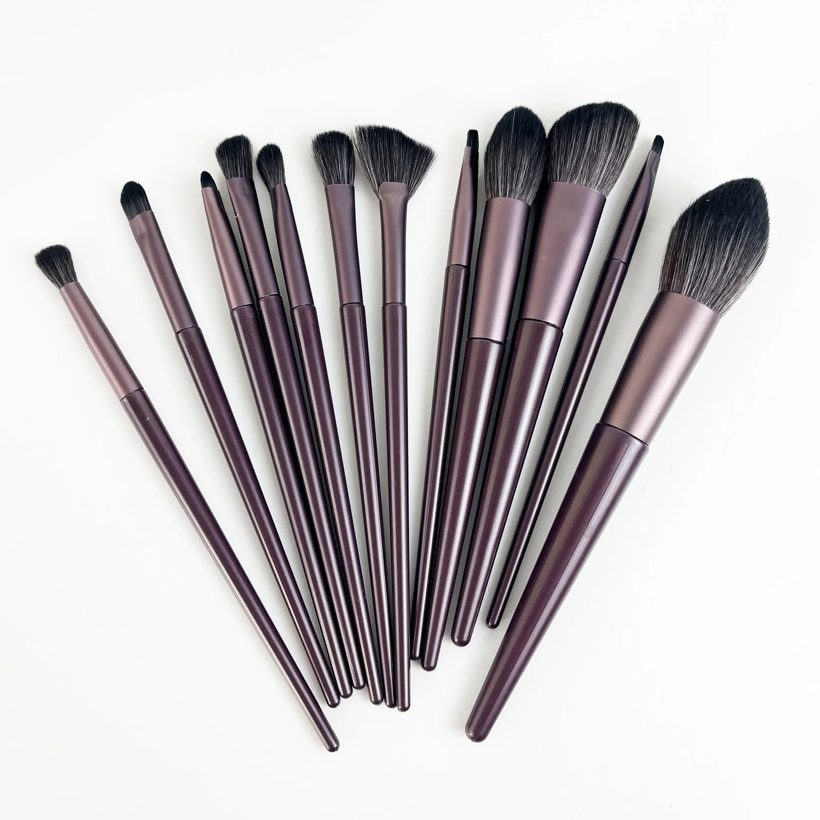 12PCS Black-Brown Makeup Brush Set Soft Hair Powder Brush Portable Flame-Shaped Blush Brush Eyeshadow Brush