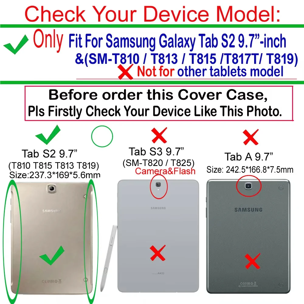 1For Samsung Tablet Tab S2 9.7-inch SM-T810 T815 T813 T817T T819 Case Protective Stand Cover With Auto Sleep/Wake Feature Case