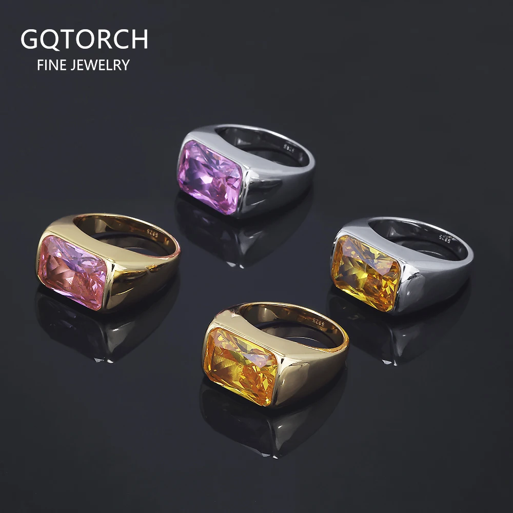 

925 Sterling Silver Gemstone Signet Ring for Women 18k Gold Plated Citrine Pink Quartz Simple Fashion Party Jewelry Accessories