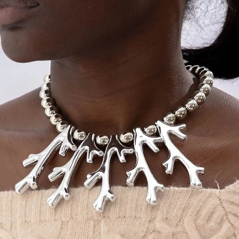 Docona Fashion CCB New Style Branch Splicing Clavicle Chain Deer Antler Rectangle Necklace Women's Jewelry Accessory