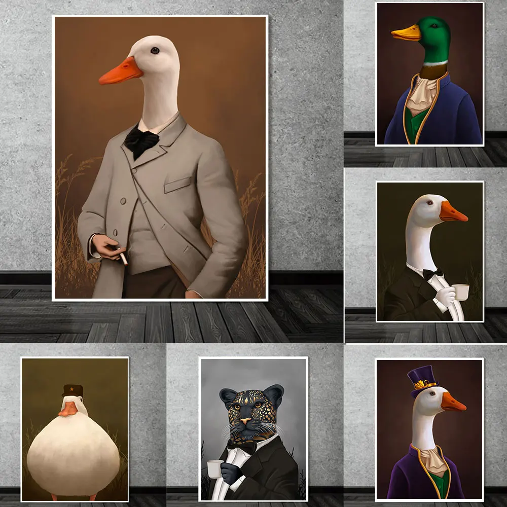 

Funny Duck Canvas Painting Wall Art Gentleman Duck Humor Animal Poster Print HD Picture Living Room Home Decoration Mural Gifts