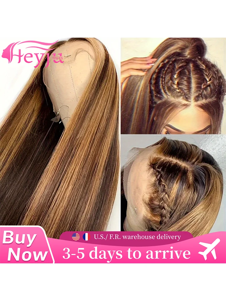 Heyju Blonde Hoogtepunt Ombre 4/27 Menselijk Haar Pruik Voor Vrouwen Diepe Golf Hd Transparante Pruik Rechte 13x4 13x6 Kant Frontale Pruik Verkoop - afbeelding 2