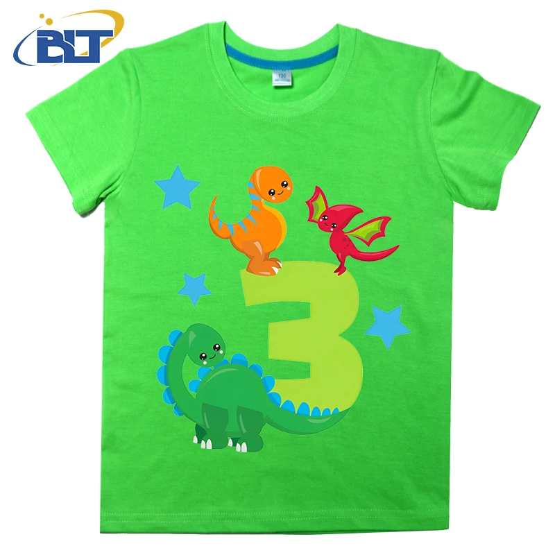 3 Year Old Child Dinosaur Birthday Printed Kidst shirt in summer cotton short -sleeved casual top boys and girls applicable