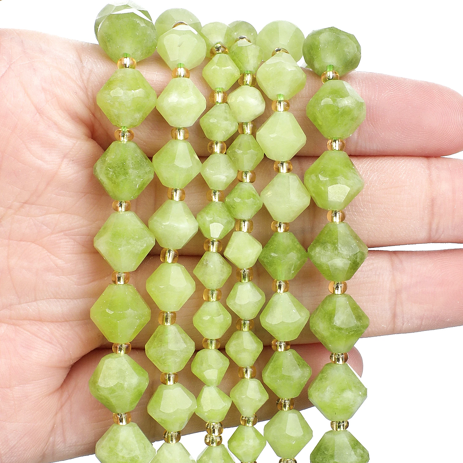 Wholesale Green Olivine Jade Stone Beads 6-10mm Faceted Bicone Shape Beads for Jewelry Making Diy Beading Accessories