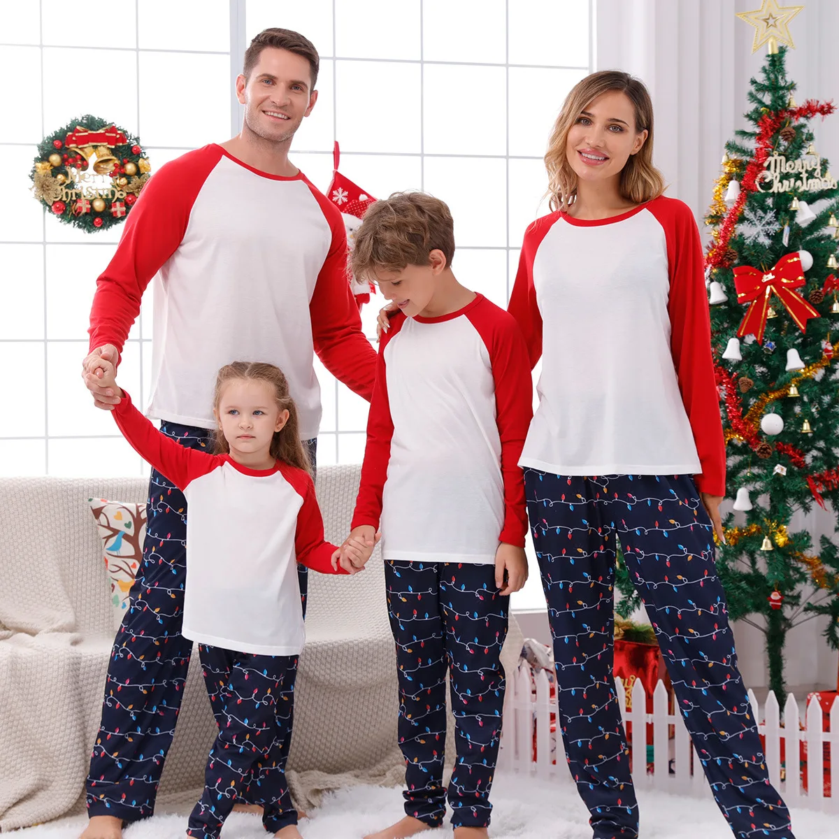 New Christmas Outfits Adults Kids Matching Pajamas Set Allover Print Soft Loose Sleepwear Xmas Family Look Pyjamas Holiday Wear