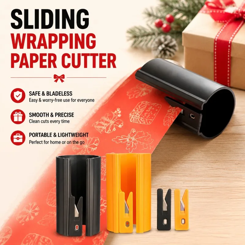 Sliding Wrapping Paper Cutter, ABS Gift Wrap Trimmer for Christmas & Birthday, Portable Bladeless Cutter Paper Dispenser,