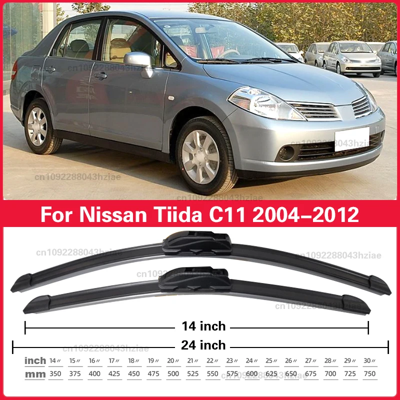Für Nissan Tiida C11 2004–2012, Frontwischerblatt, U-Typ, weicher Gummi, ohne Knochen, leise, langlebig, Kfz-Wischer, 61 cm + 35,6 cm