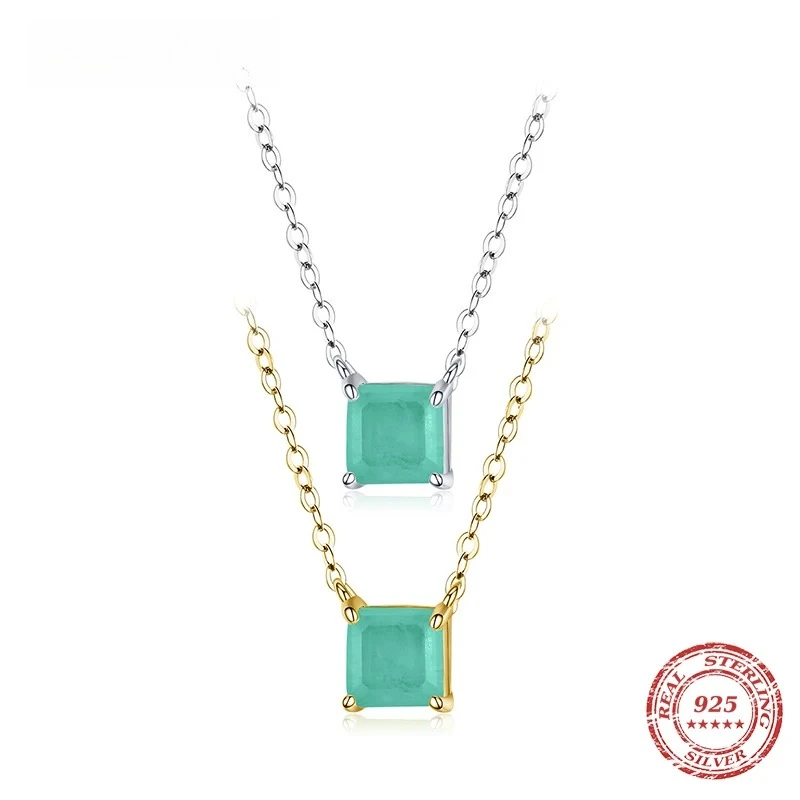FCGJHW Real 925 Sterling Silver Classic Charm Tourmaline Chain Necklace For Women Wedding Jewelry With Box Pendant Neckalces