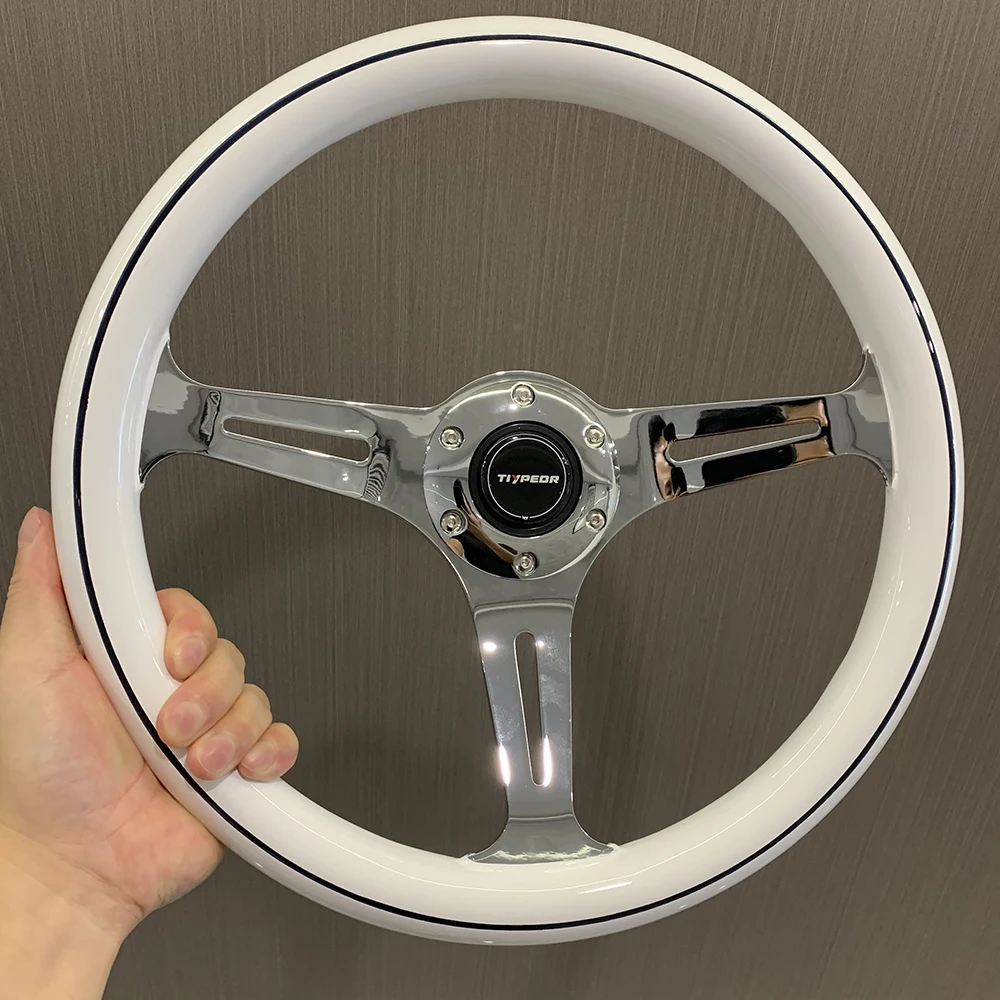 

350mm Universal Wood White Aluminum Alloy Frame Racing Retro Classical Steering Wheel