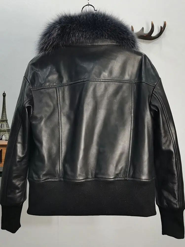 Real Fox Fur Coats Genuine Leather Jackets Fashion Real Sheep Leather Jackets Female Real Soft Genuine Leather Jackets WY1160