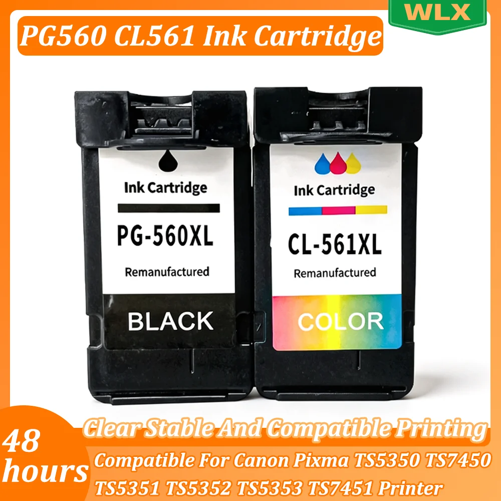 2PC/1~2 SET PG560 CL561 560XL 561XL Ink Cartridge Compatible For Canon Pixma TS5350 TS7450  TS5351 TS5352 TS5353 TS7451 Printer