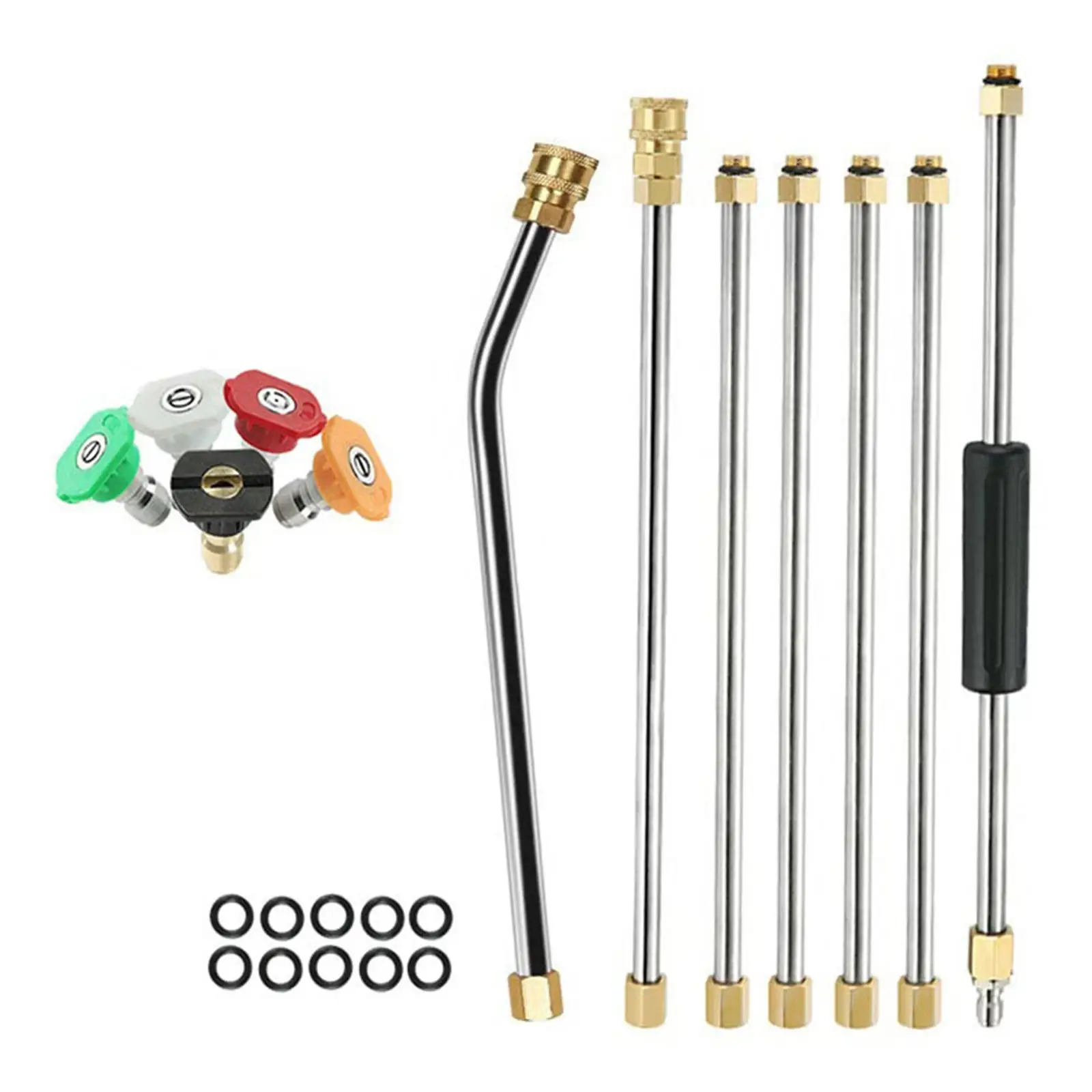 Pressure Washer Extension Rod Cleaner Attachment Professional 6 Straight Rods Leakproof Wear Resistant with Spray Nozzle Tips