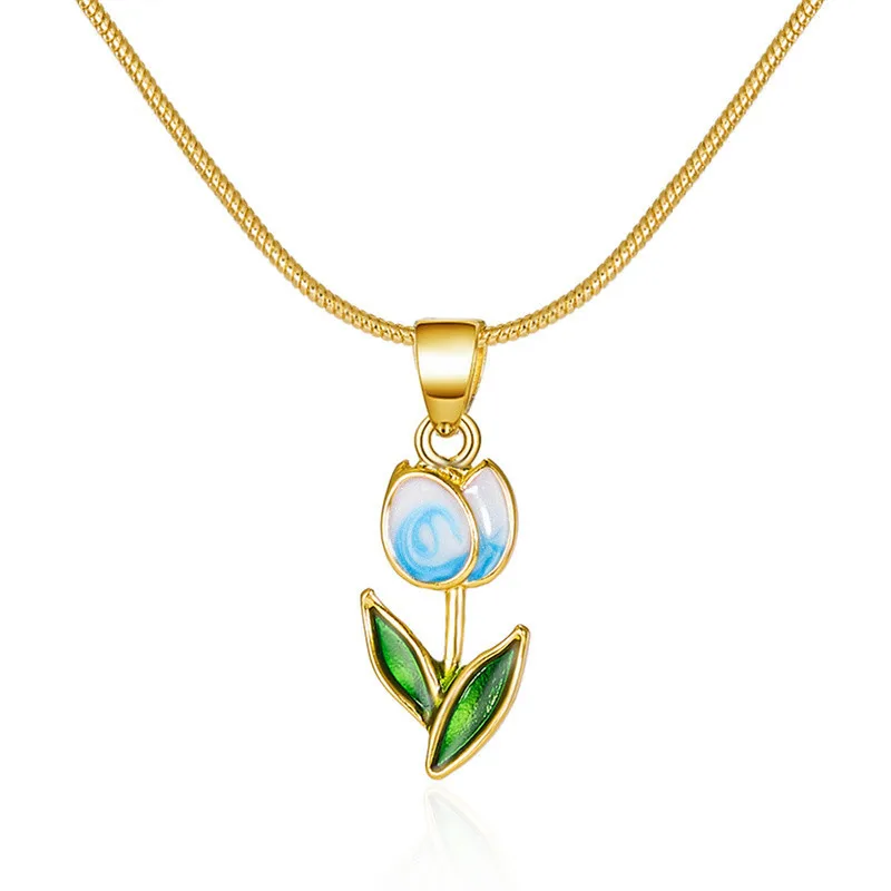 Vintage elegante Emaille-Halskette mit Tulpenblüten-Anhänger für Damen, modische Accessoires für junge Persönlichkeiten, Schlüsselbeinkette, Choker. – Detail 22