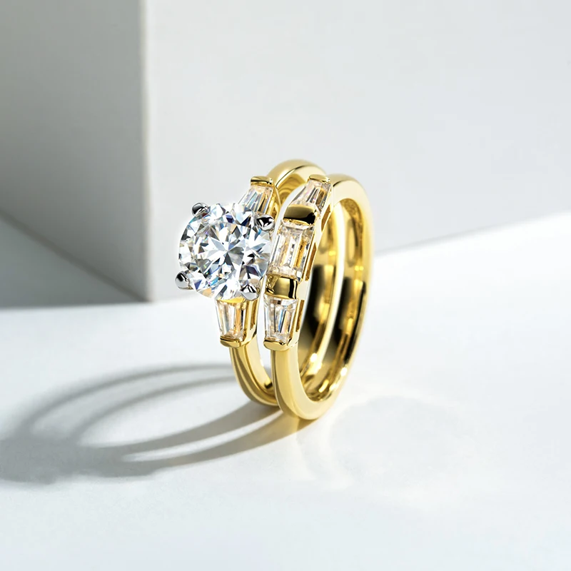 2 Carat All Moissanite Women 925 Sterling Silver Wedding Yellow Color Ring Sets Engagement  Jewelry