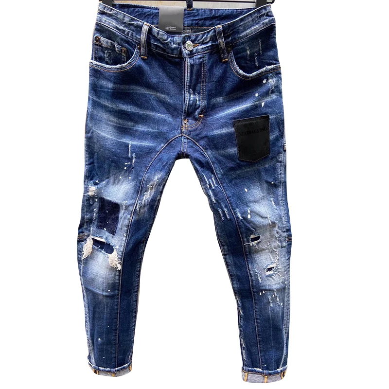 

starbags dsq T121 men`s jeans New wear simple men slim ripped stretch jeans skinny straight Tear Process Italian Design pants