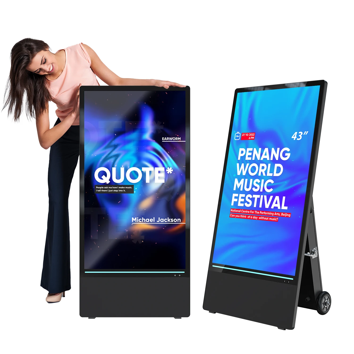 Écran d'affichage publicitaire extérieur MWE - Écran numérique mobile étanche de 43 pouces avec batterie intégrée, écran LCD 1800 Nits