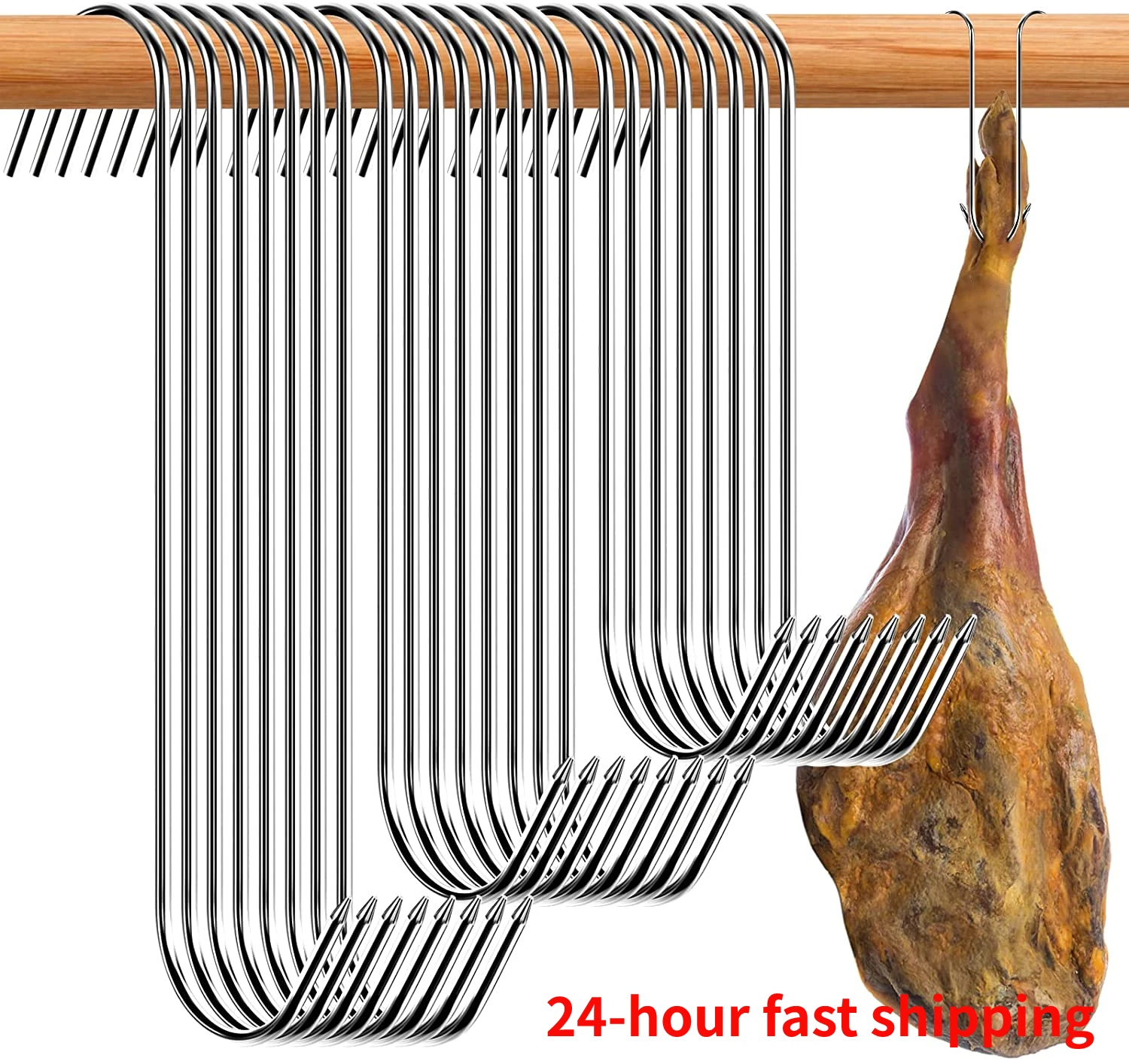 50pc Stainless Steel S Butcher\'s Meat Hook Tool for Hot and Cold Butchering Hunting Chicken BBQ Pork Sausage Bacon Grill Hook