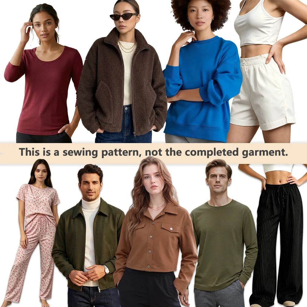 9-Style Tops & Bottoms​ Sewing Pattern Bundle with Step by Step Instructions for Beginners, Multi Size 1:1 Full Scale Kraft Pap