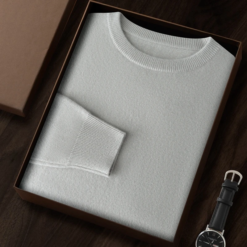 

Высококачественный мужской пуловер из 100% чистого кашемира, деловой повседневный вязаный свитер, свободный топ с круглым вырезом, базовый джемпер
