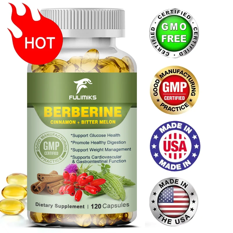 Berberine Capsules + Ceylon Cinnamon + Bitter Gourd, Support Lowering Blood Sugar, Immune System, Improve Heart Health