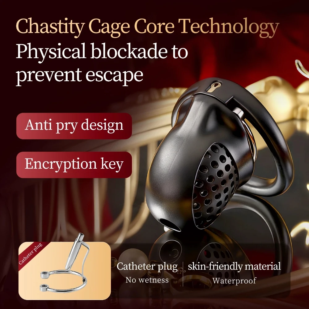 Male Chastity Cage with Lock and 5 Rings Resin Penis Lock for Men Breathable Cock Ring Penis Restrain Chastity Device Sex Toys view 3