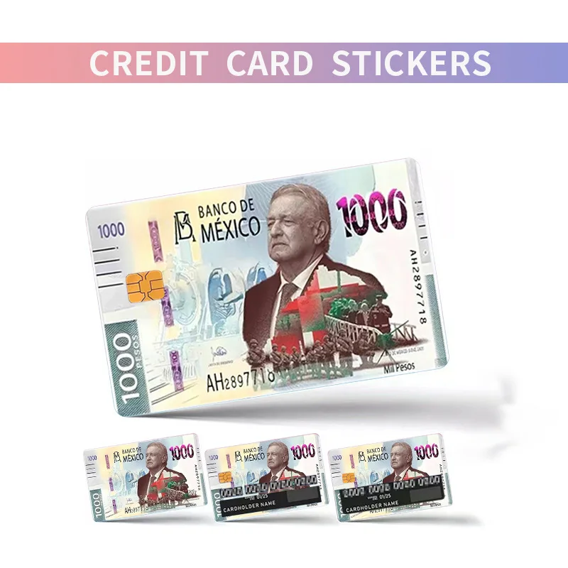 4pcs Funny Credit Card Cover Sticker Banknote Decals Card Wacky Skin Sticker Debit Card Personality Decorative Films Waterproof