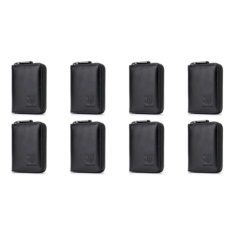 

8X BULLCAPTAIN Leather Men Wallet Card Pack Zipper Card Case Holder Credit Card Bag Short Coin Purse Black