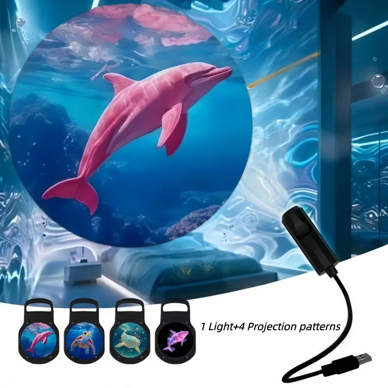 ocean projector light, marine animal night light, dolphin projection lamp, usb flexible gooseneck projector, replaceable film pr