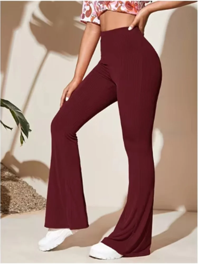 Elastic Solid Color Bell Bottom Pants Women's Fashion Yoga Long Pants High Street Autumn Wide Leg Pants