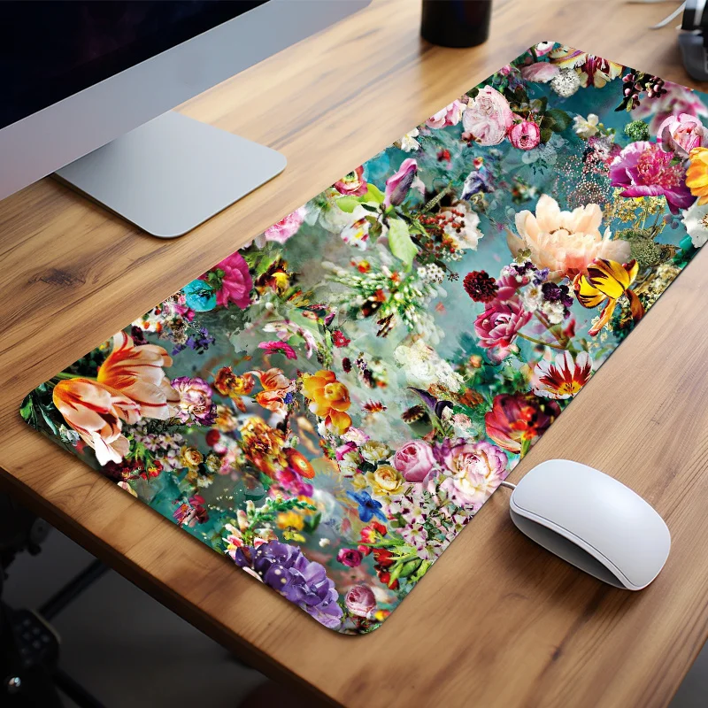 Colorful Oil Painting Flowers Aesthetic Large Gaming Mouse Pad Office Desk Mat Computer Keyboard Pad Non-slip Accessories