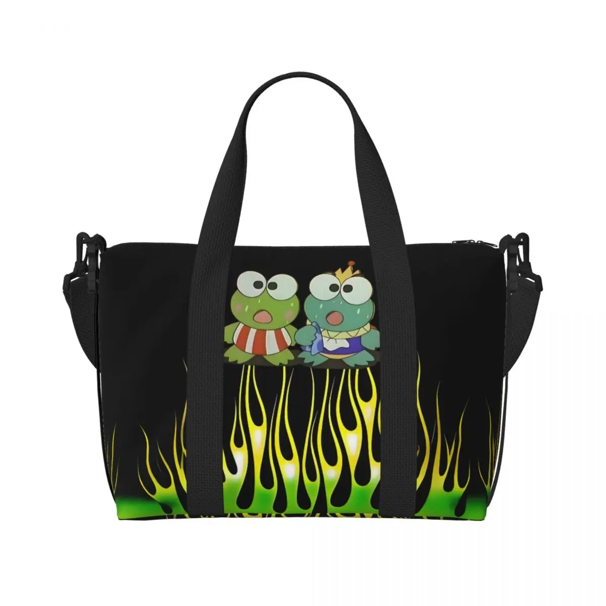

Custom Cartoon Keroppi Tote Bag Women Big Capacity Flame Frog Anime Cute Beach Gym Travel Bags