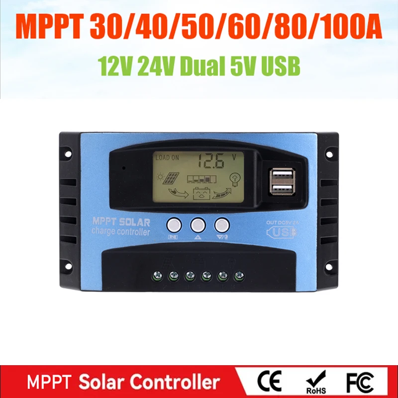 Solar panel controller 12V 24V charging controller dual USB rechargeable lithium battery