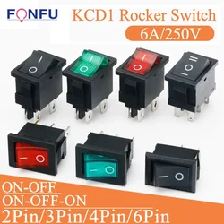 10Pcs KCD1 2Pin Boat Car Rocker Switch 21X15mm 6A/250VAC 10A/125VAC Red Green Black Power Button Switch with Light 3Pin 4Pin