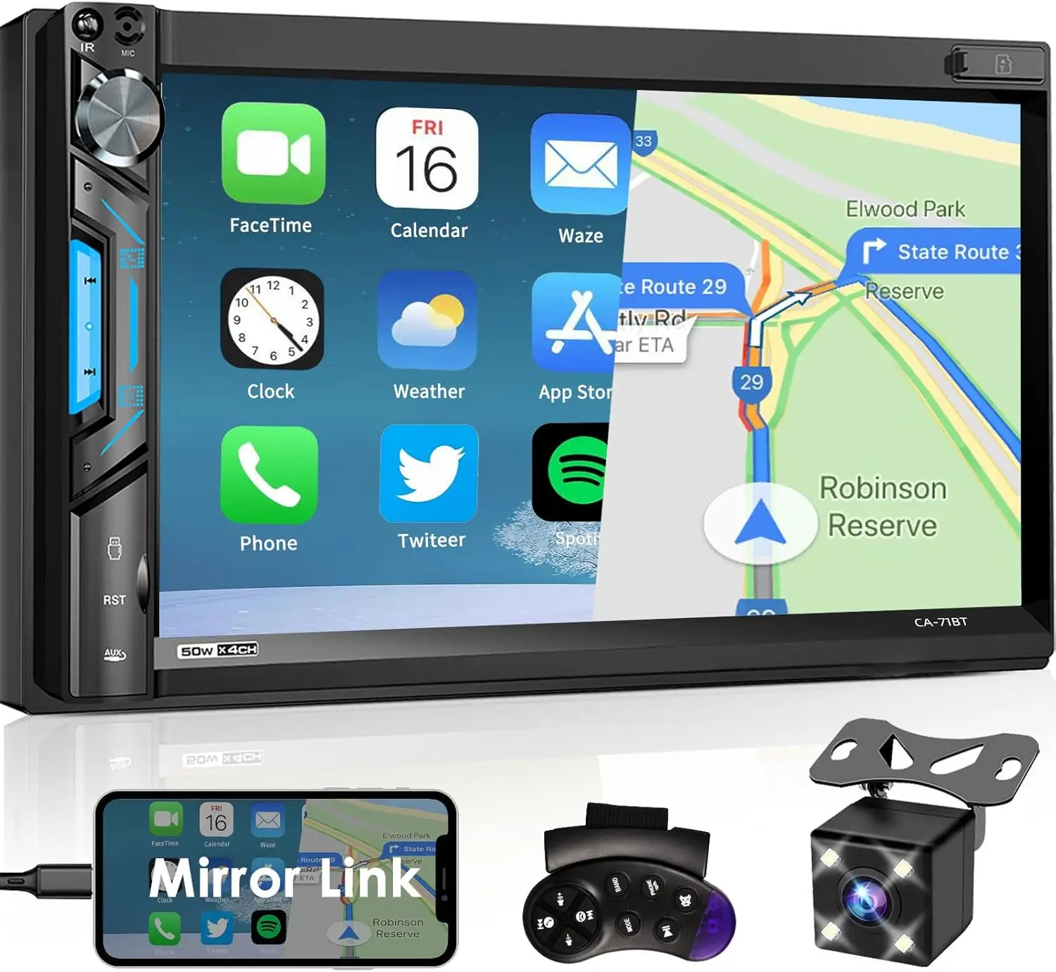 

7 Inch Car Stereo Bluetooth MP5 Player with MirrorLink, USB, SD, AUX, Backup Camera, Subwoofer, Phone Charging