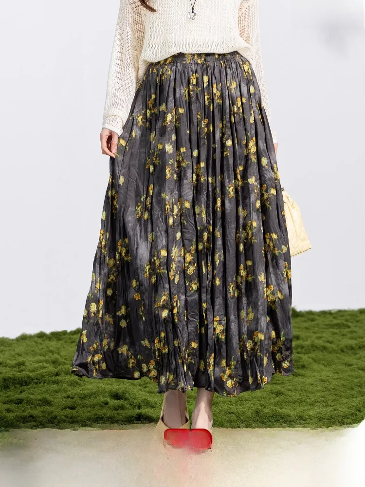 

Женская асимметричная юбка Ele Holiday Print, весна 2026, с принтом «Желтая роза и горы», легкая, тонкая, А-силуэт, с эластичной резинкой на талии