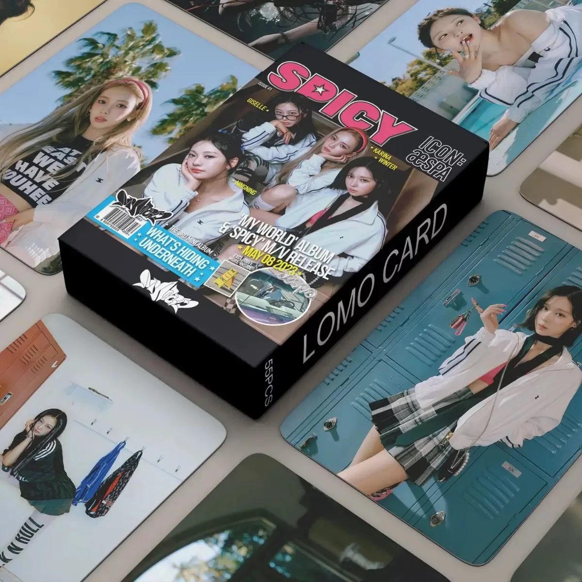 55PCS Kpop Hot Girls Idol Album "Rich Man" "SPICY" HD Small Cards KARINA NINGNING GISELLE WINTER High Quality Lomo Cards