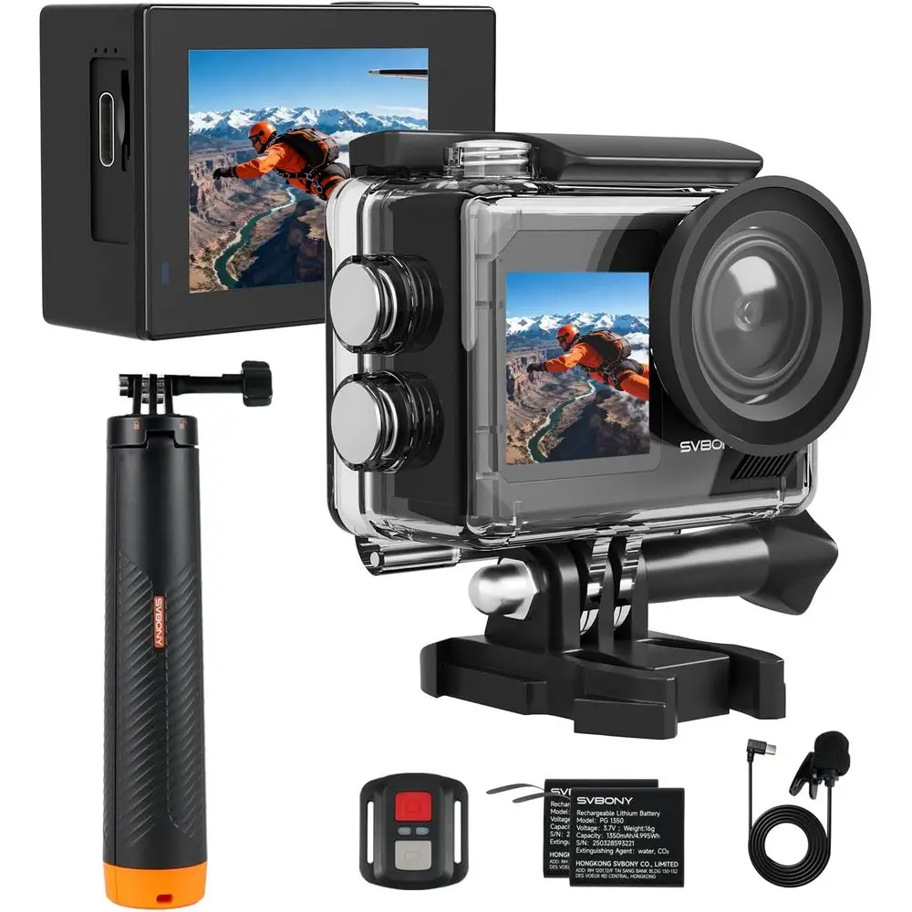 

4K 30FPS Waterproof Action Camera with EIS 2.0, 50MP 5X Zoom, Floating Grip, 2 Batteries for Snorkeling and Surfing