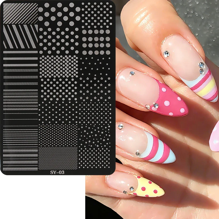 Lines Star Dots Nail Stamping Plate Nail Art Stamp Template Stripe Line Pattern Manicure Printing Stencil Nail Decorations Tool
