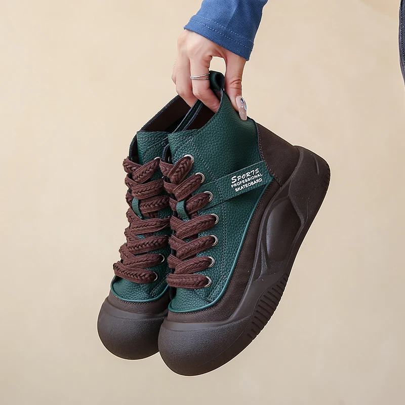 Women Lace-Up Front High Top Flatform Canvas Shoes Fashion Casual comfortable Height Increasing Sneakers Women's Shoes