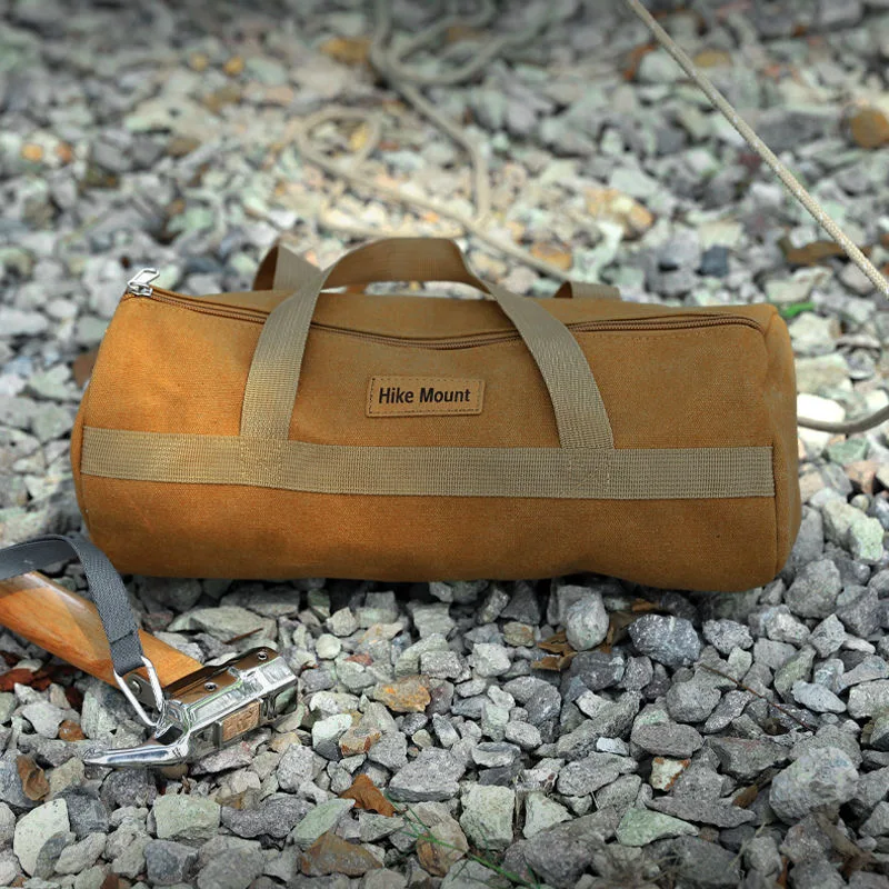 Khaki Camping Canvas Storage Bag Cylinder Hand Carrying Ground Nail Bag Portable Hammer Tent Ground Nail Wind Rope Storage Bag