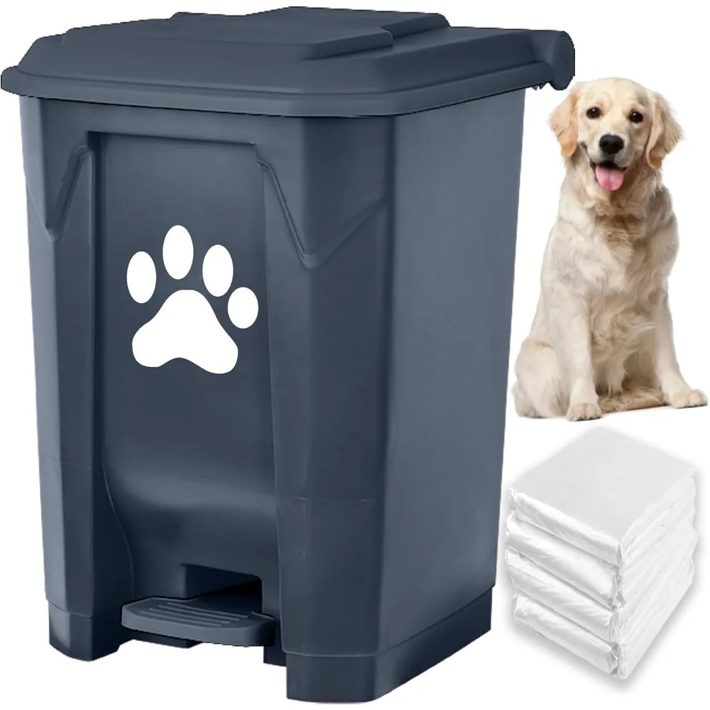

Pet Waste Station with Lid, Hands-Free Pedal Trash Can for Dog Poop, Includes 200 Bags, Grey