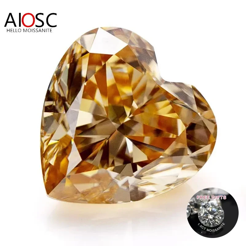

AIOSC, свободные драгоценные камни, цвет шампанского, 100% искусственные камни, вырезанные сердцем для бриллиантового кольца с сертификатом GRA, драгоценные камни