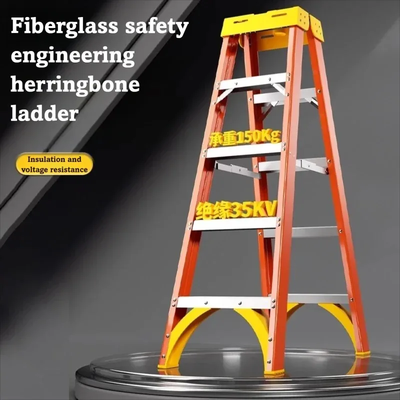 

Fiberglass Herringbone Ladder Anti Slip Design Insulated Top for Electrician Power Repair and Maintenance Work