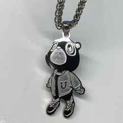 Exquisite Fashion Stainless Steel Cute Bear Pendant Necklace Hoodie accessories Hip Hop Style Charm Jewelry Couple Necklace Jift