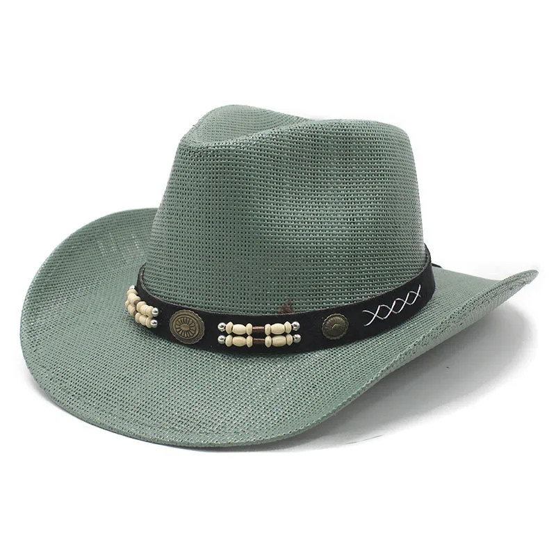 2025 Western Spring Summer Men Women Ethnic Style Rigid Cowboy Straw Hat Big Brim Top Hat Sunshade Sun Hat