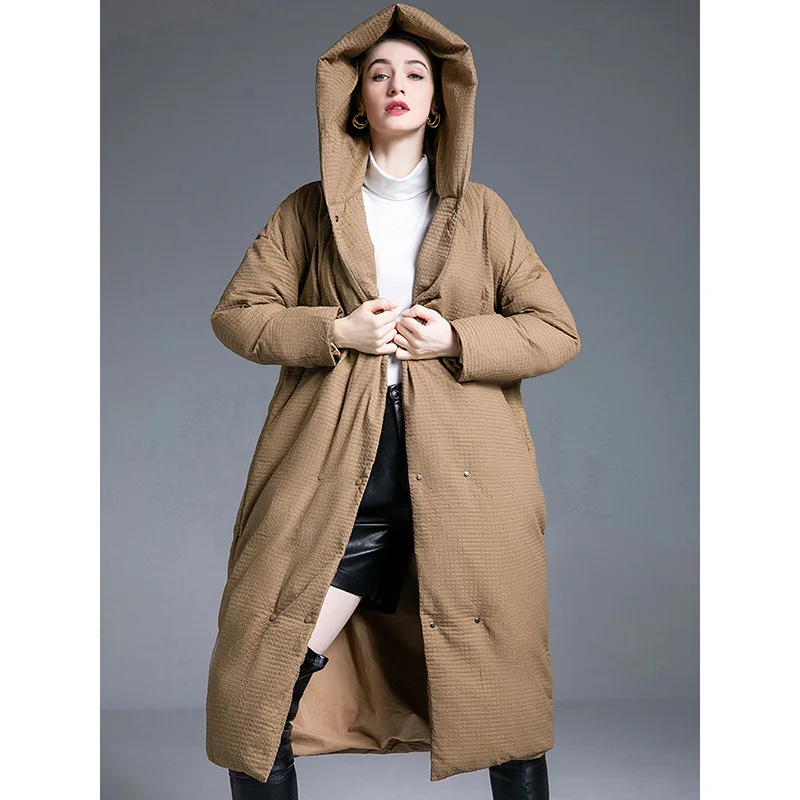 Manteau Long en duvet de style cocon pour femme, Trench-Coat épais en duvet de canard blanc, coupe-vent, de luxe, de haute qualité, hiver