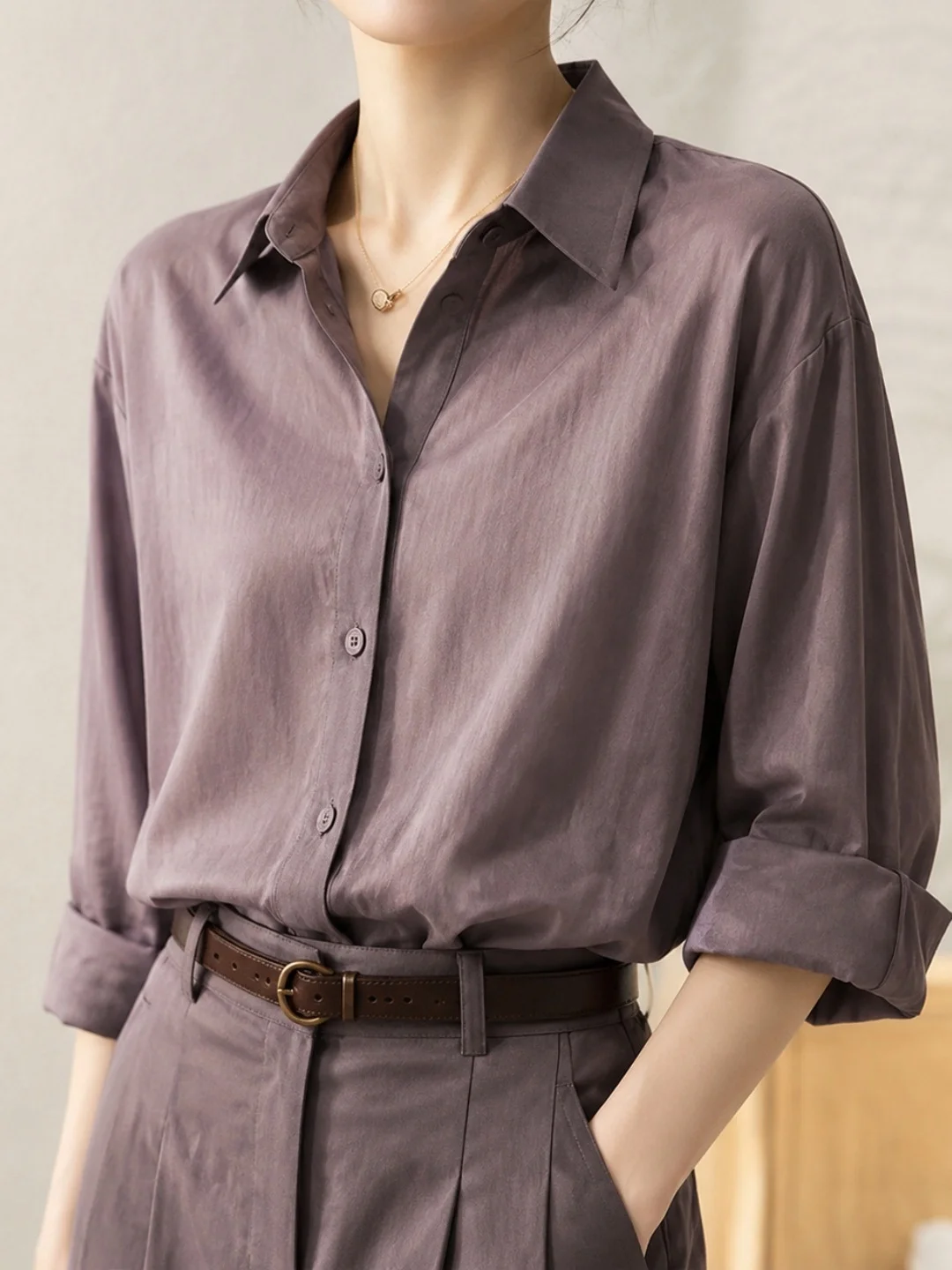 Trendy Long Sleeve Loose Fit Shirt Single Button Design Korean Style Commute Fashion Slimming Effectiveness Autumn 2026