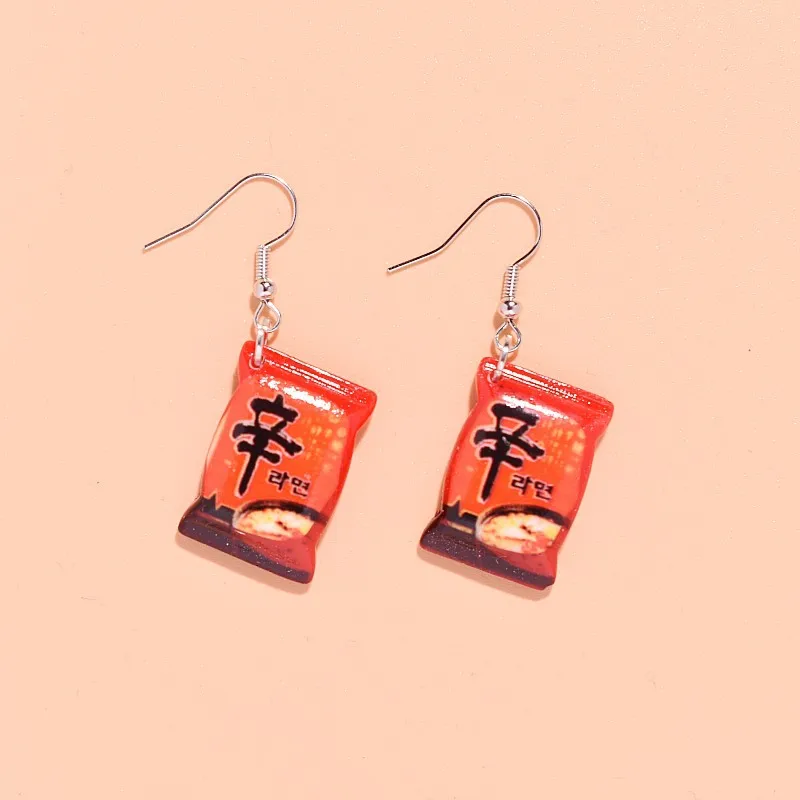 Cross-border Creative Resin Fake French Fries & Instant Noodles Earrings for Women, Novelty Korean Style Fun Snack Drop Earrings