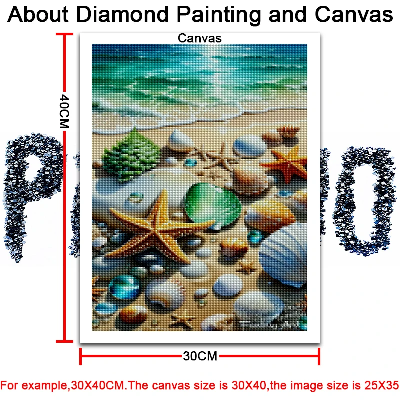 Großes Diamantgemälde, Strand, Meerblick, Seestern, Landschaft, Strand, Heimdekoration, komplett, quadratisch und rund, Mosaik-Stickerei, Kreuzstich