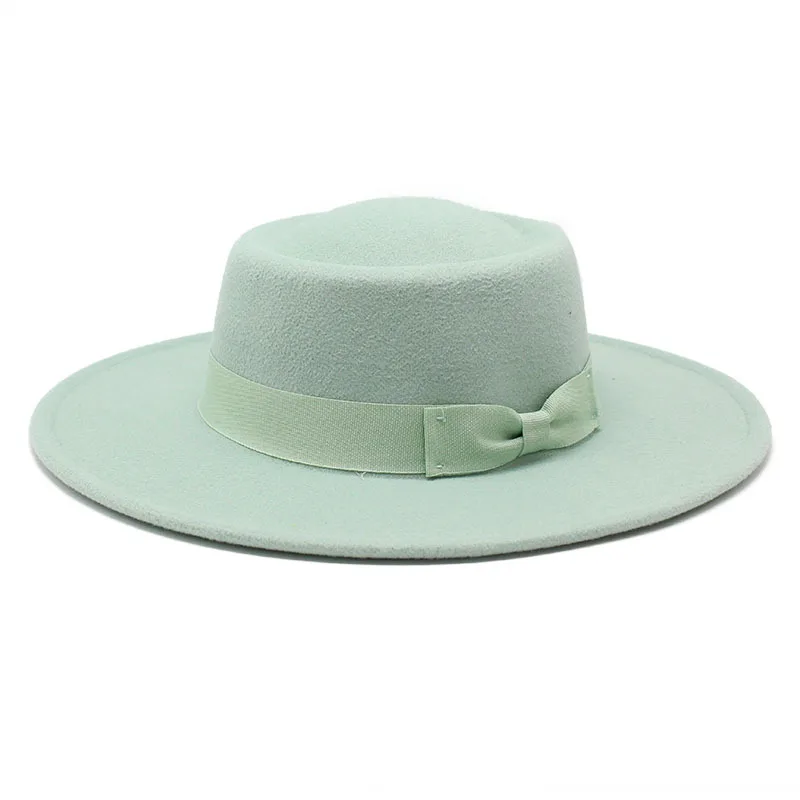 New British Elegance Round Concave Flat Top Woolen Cloth 8 5cm Top Hat Men And Women Fashion Flat Top Woolen Top Hat